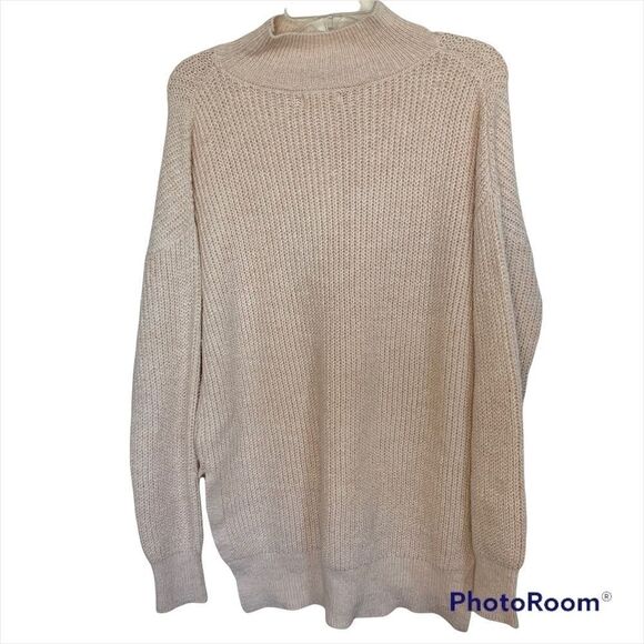 Abound Beige Oatmeal Light Heather Cozy Mock Neck Dolman Tunic Sweater - Picture 3 of 8